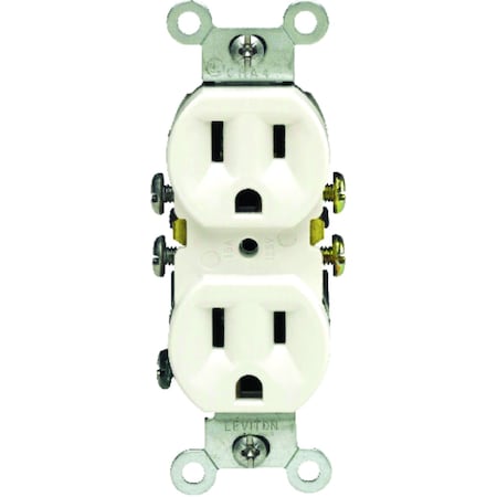 Leviton Duplex Straight Blade Receptacle, 5-15R, 15 A, 125V AC, 2 Pole, 3 Wire, Grounded 05320-WCP
